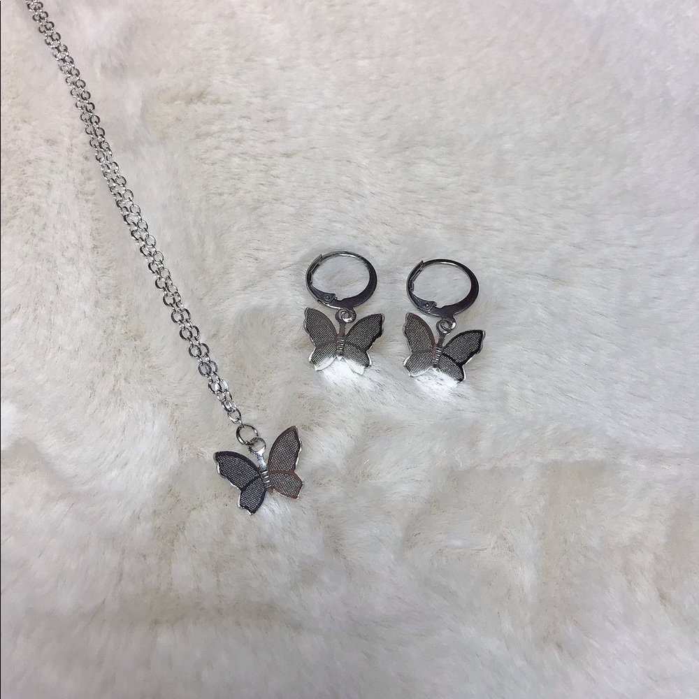 Silver Butterfly Necklace and Earrings